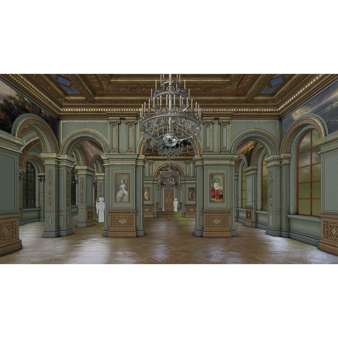 Grand Gallery 3D Model – Classical Architectural Hall, PBR Textures - View 26