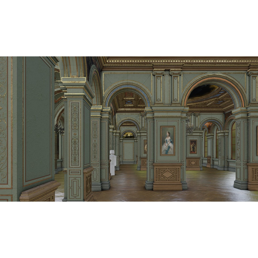 Grand Gallery 3D Model – Classical Architectural Hall, PBR Textures - View 27