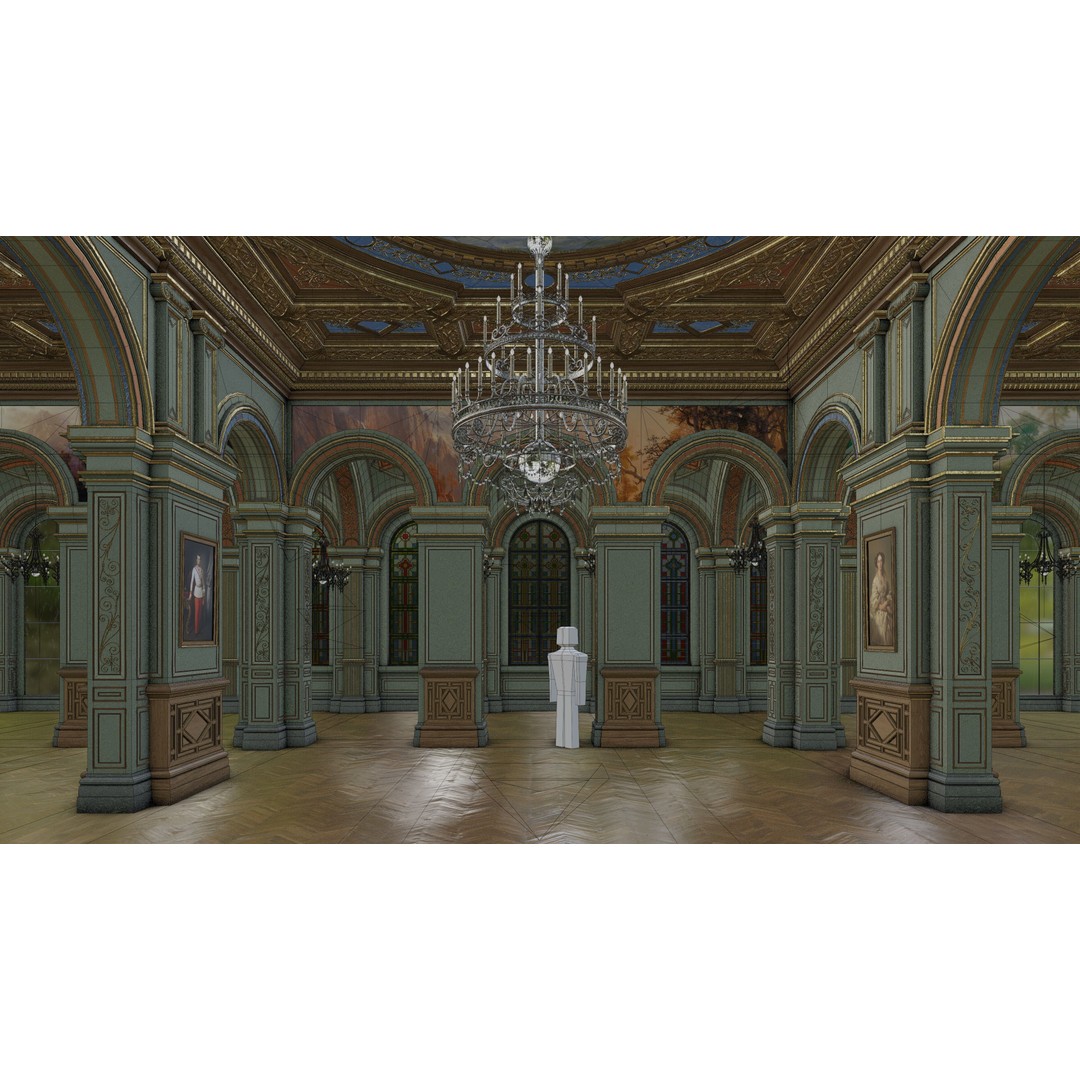 Grand Gallery 3D Model – Classical Architectural Hall, PBR Textures - View 28