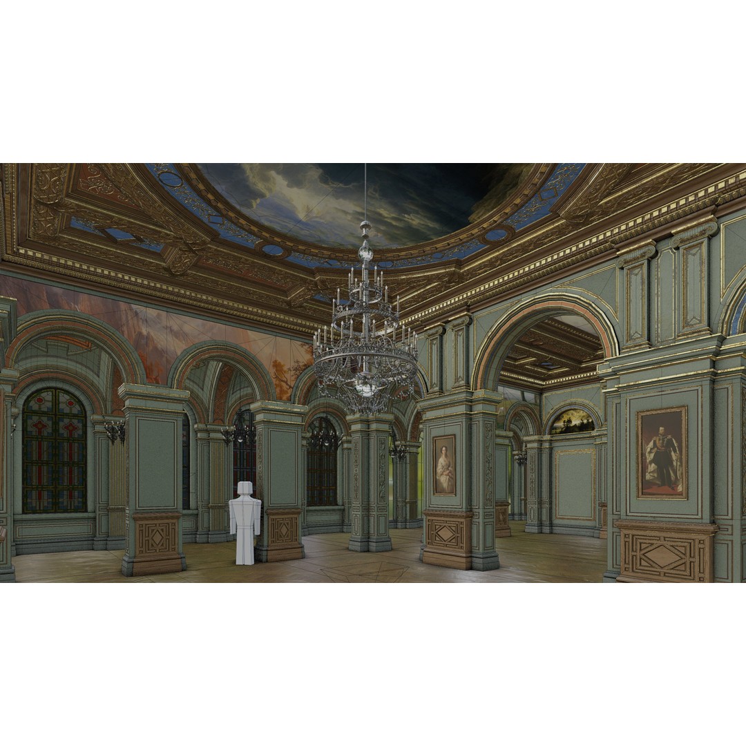 Grand Gallery 3D Model – Classical Architectural Hall, PBR Textures - View 29