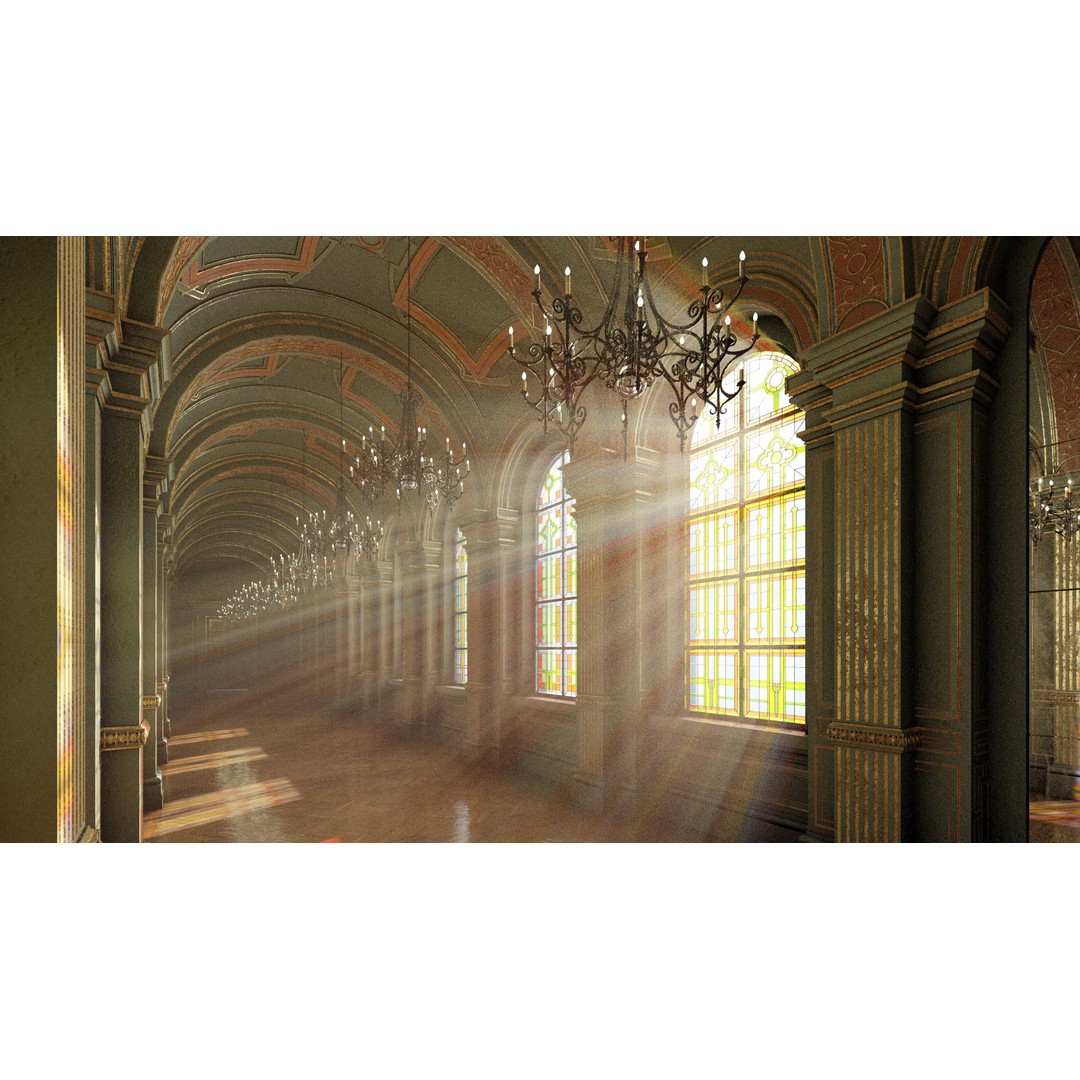 Grand Gallery 3D Model – Classical Architectural Hall, PBR Textures - View 3