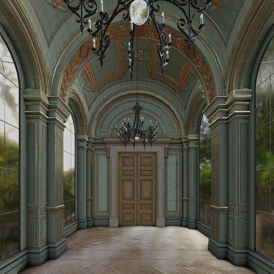 Grand Gallery 3D Model – Classical Architectural Hall, PBR Textures - View 31
