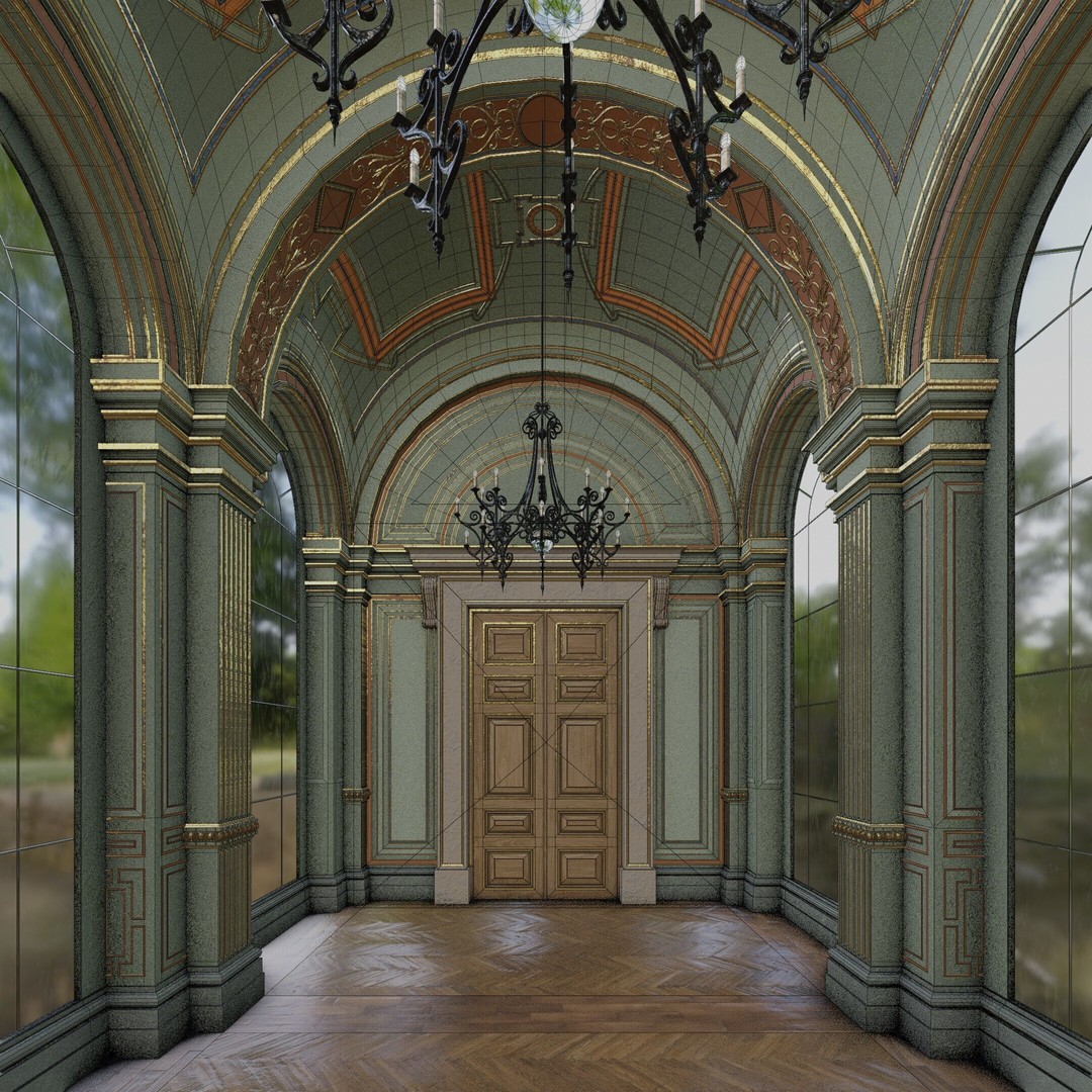 Grand Gallery 3D Model – Classical Architectural Hall, PBR Textures - View 32