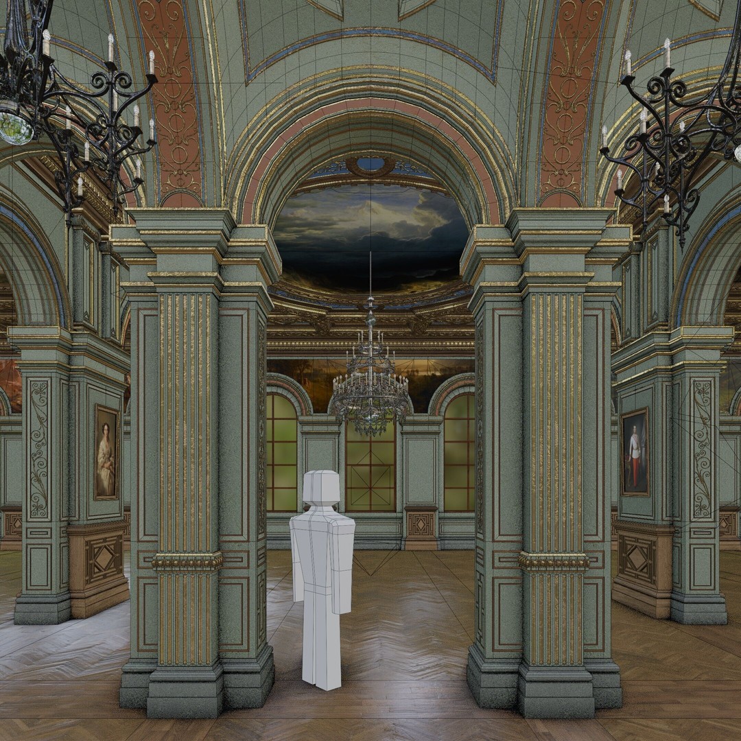 Grand Gallery 3D Model – Classical Architectural Hall, PBR Textures - View 33