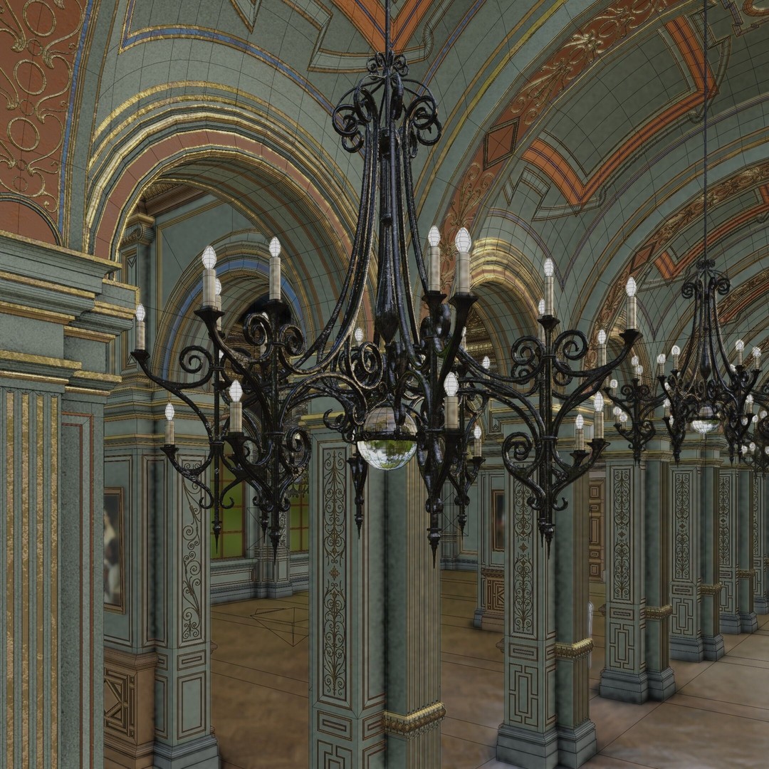 Grand Gallery 3D Model – Classical Architectural Hall, PBR Textures - View 34