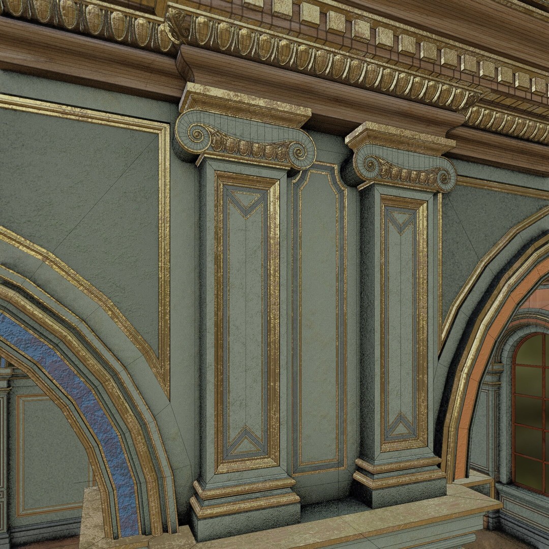 Grand Gallery 3D Model – Classical Architectural Hall, PBR Textures - View 35