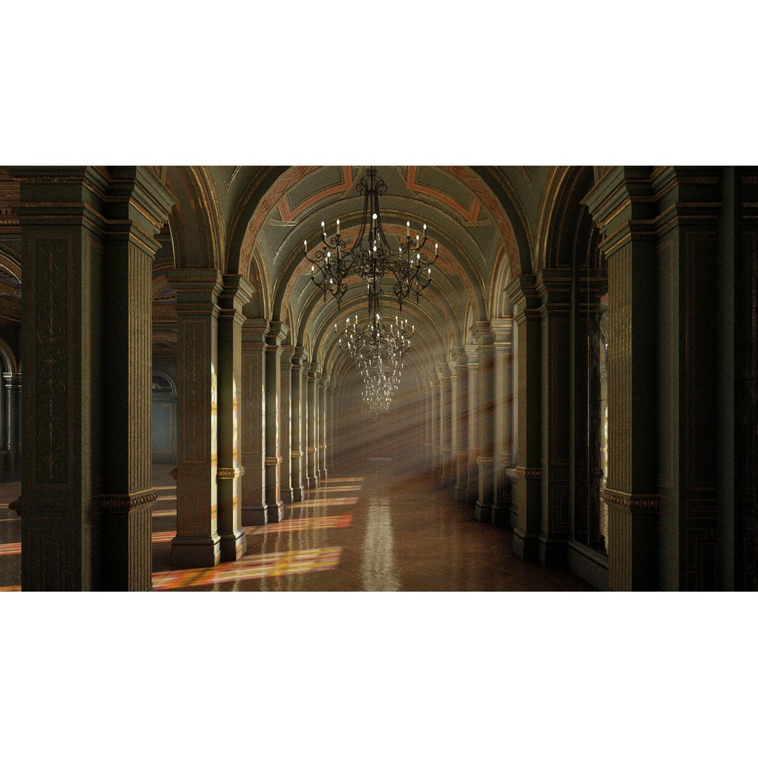 Grand Gallery 3D Model – Classical Architectural Hall, PBR Textures - View 4