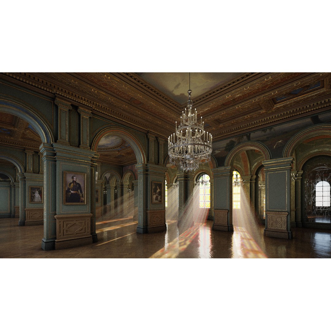 Grand Gallery 3D Model – Classical Architectural Hall, PBR Textures - View 5