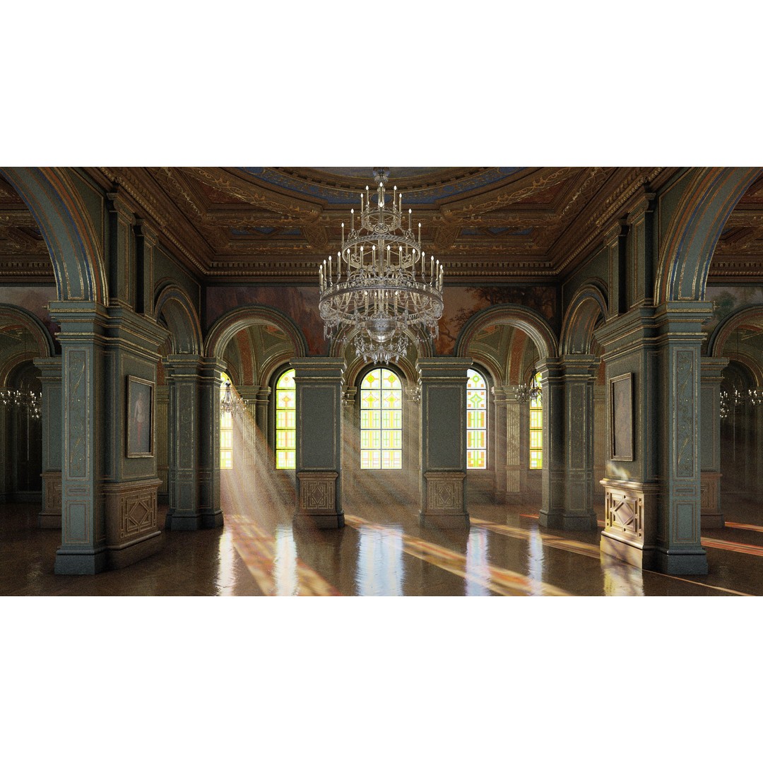 Grand Gallery 3D Model – Classical Architectural Hall, PBR Textures - View 6