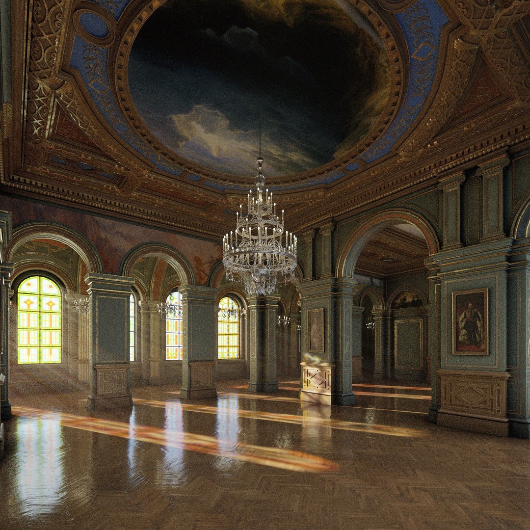 Grand Gallery 3D Model – Classical Architectural Hall, PBR Textures - View 7