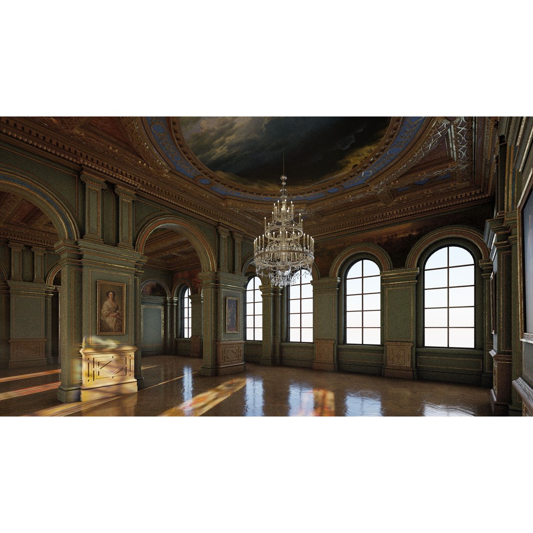 Grand Gallery 3D Model – Classical Architectural Hall, PBR Textures - View 8