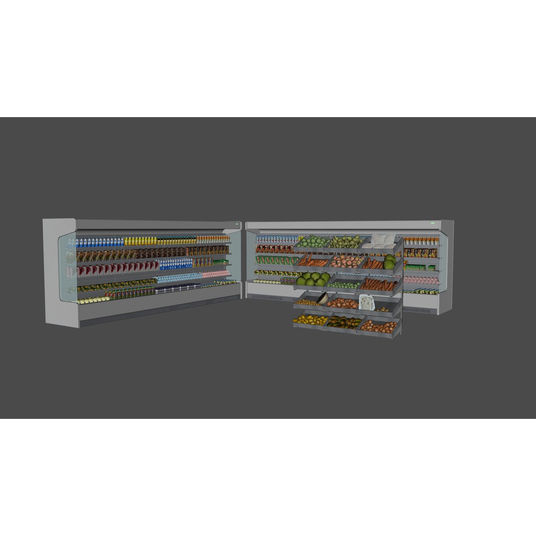 Supermarket Shelves 3D Model – Low Poly PBR Game Asset, FBX