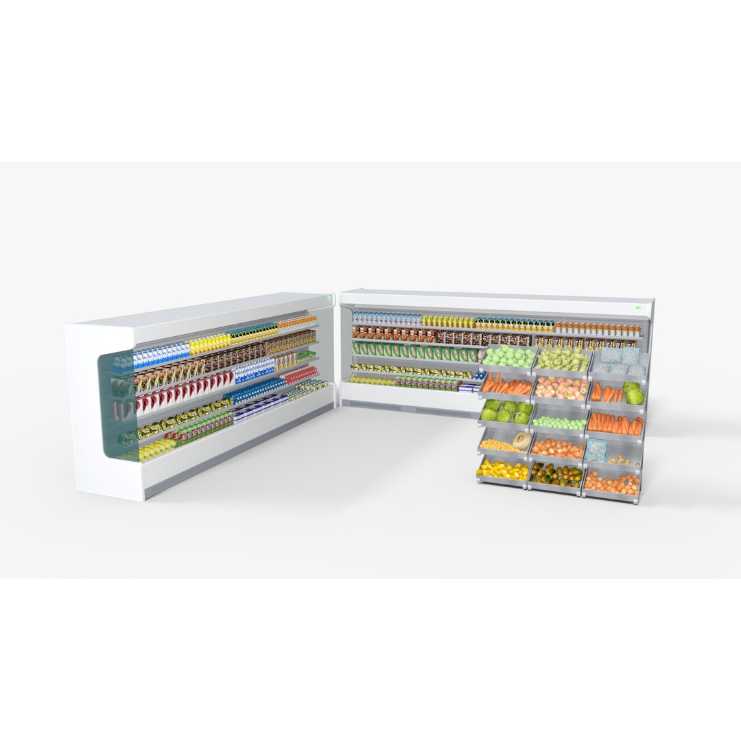 Supermarket Shelves 3D Model – Low Poly PBR Game Asset, FBX - View 4