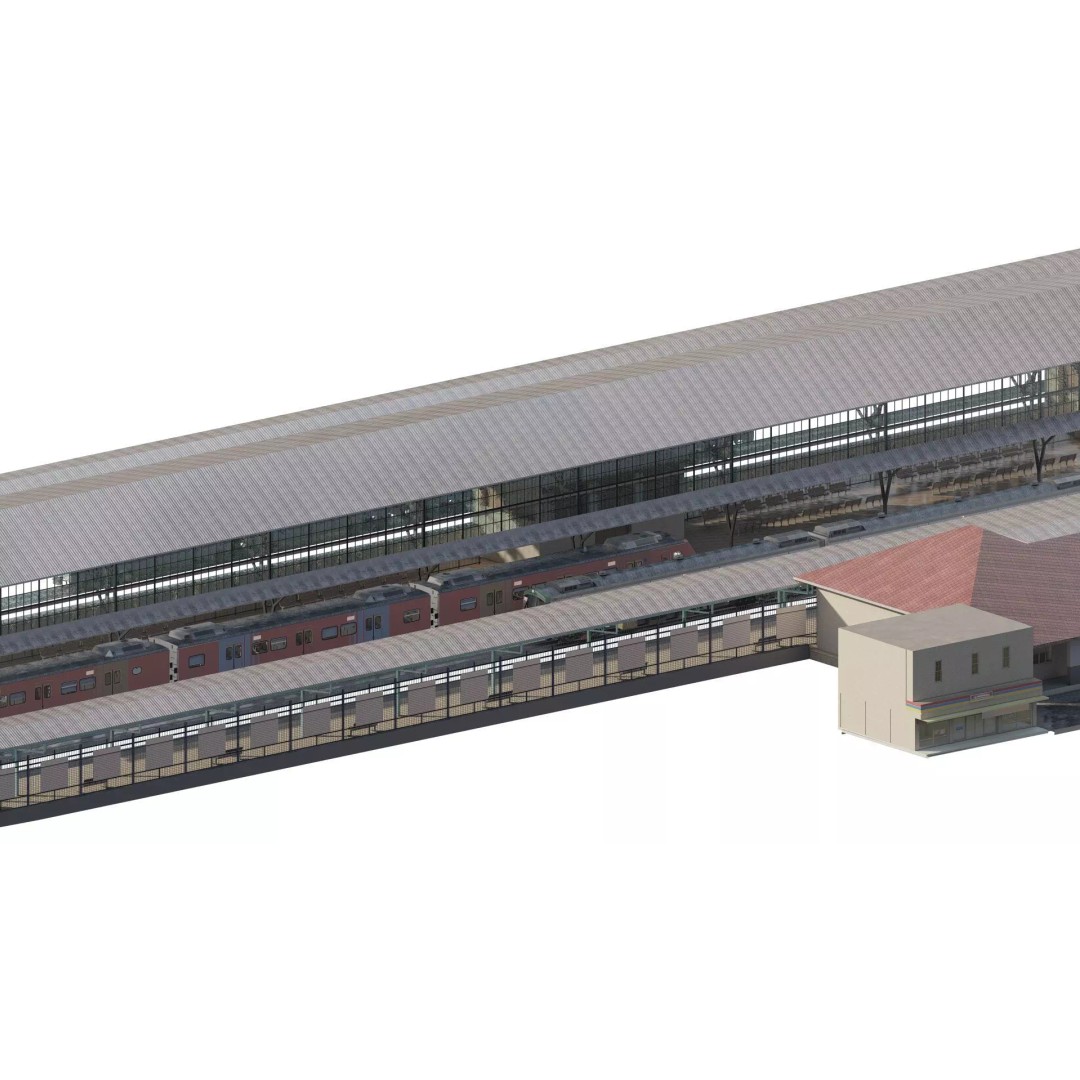 Fictional Train Station 3D Model – Modern Electric Trains, Lumion Ready - View 2