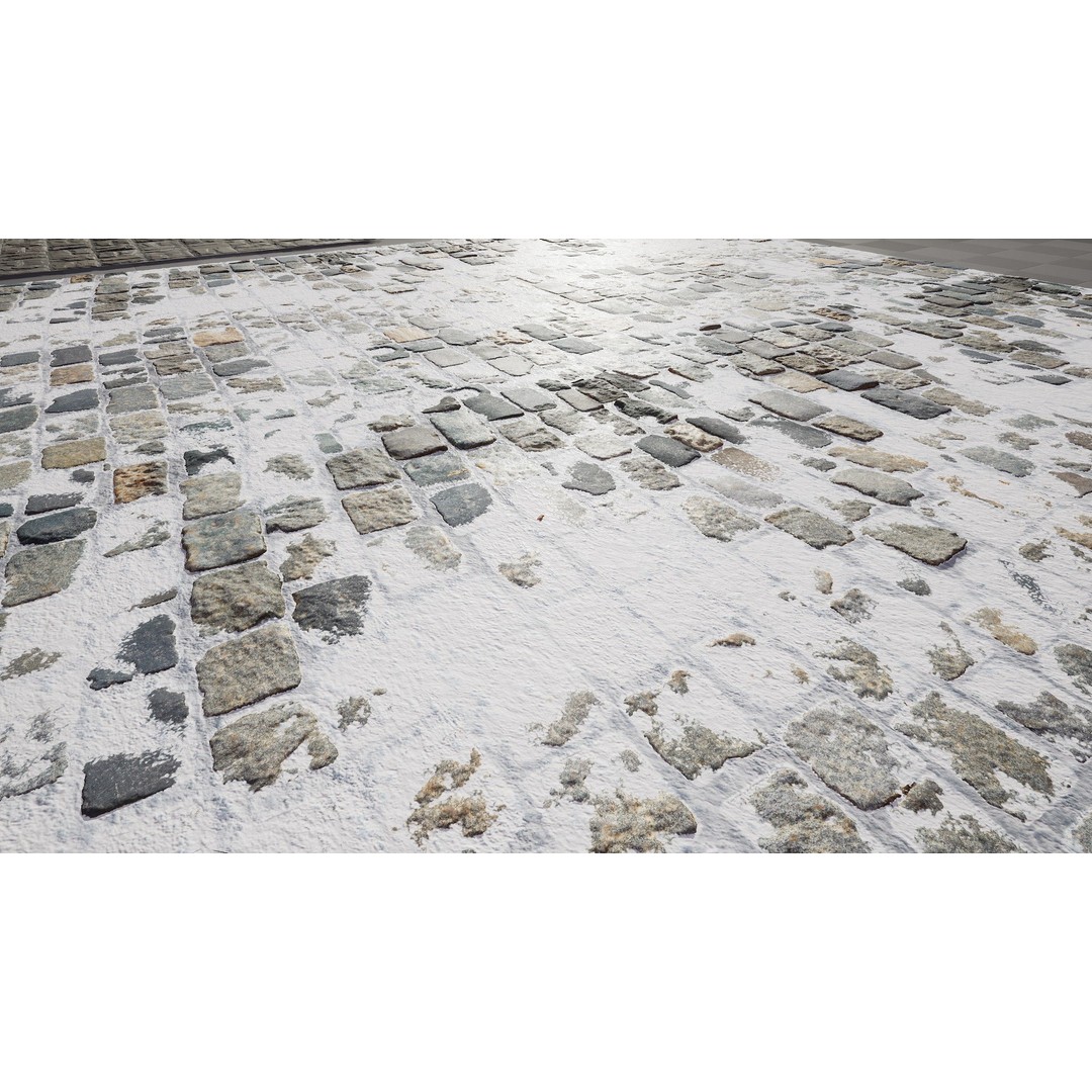 Paving Materials 3D Model – Low Poly PBR Textures with Snow and Puddles