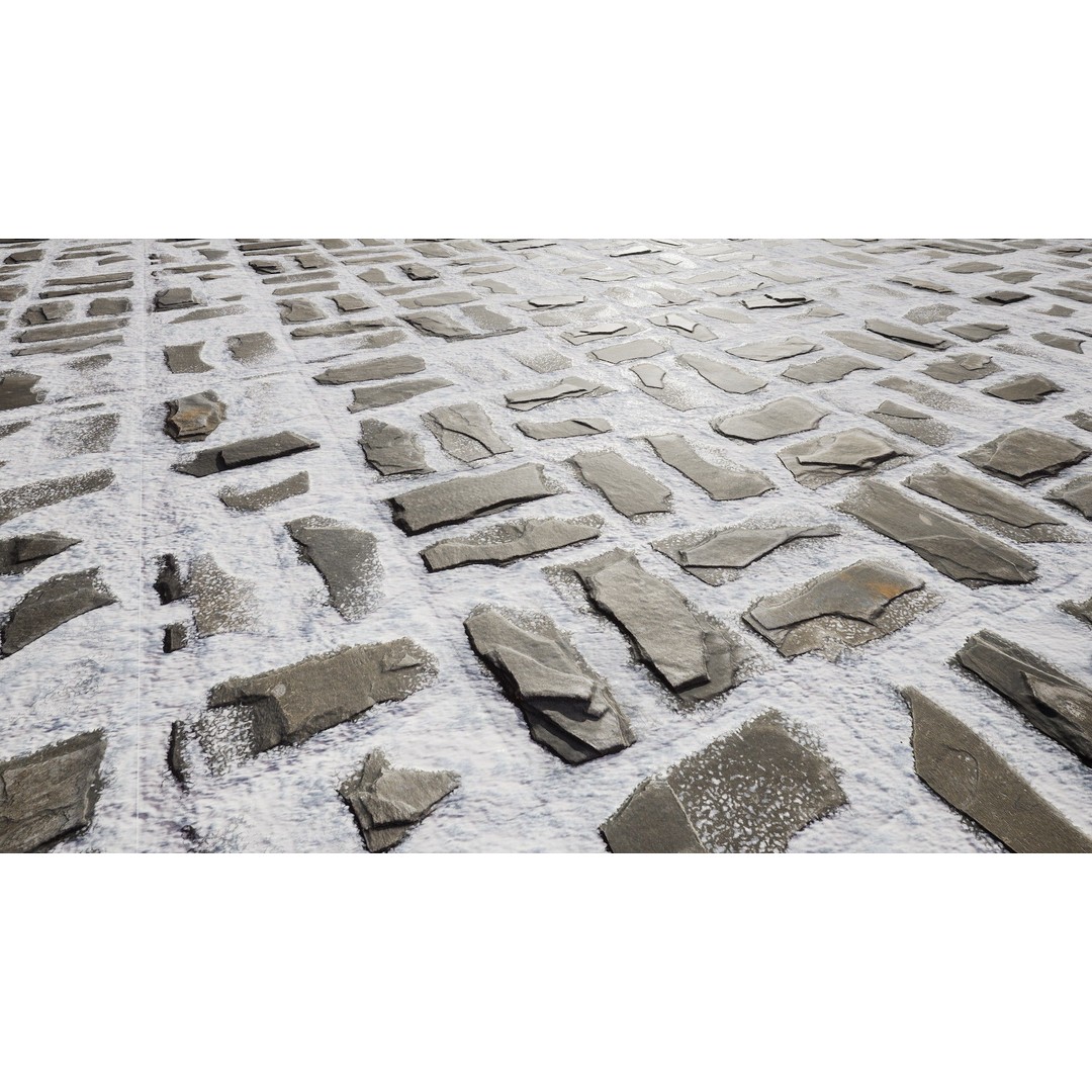 Paving Materials 3D Model – Low Poly PBR Textures with Snow and Puddles - View 23