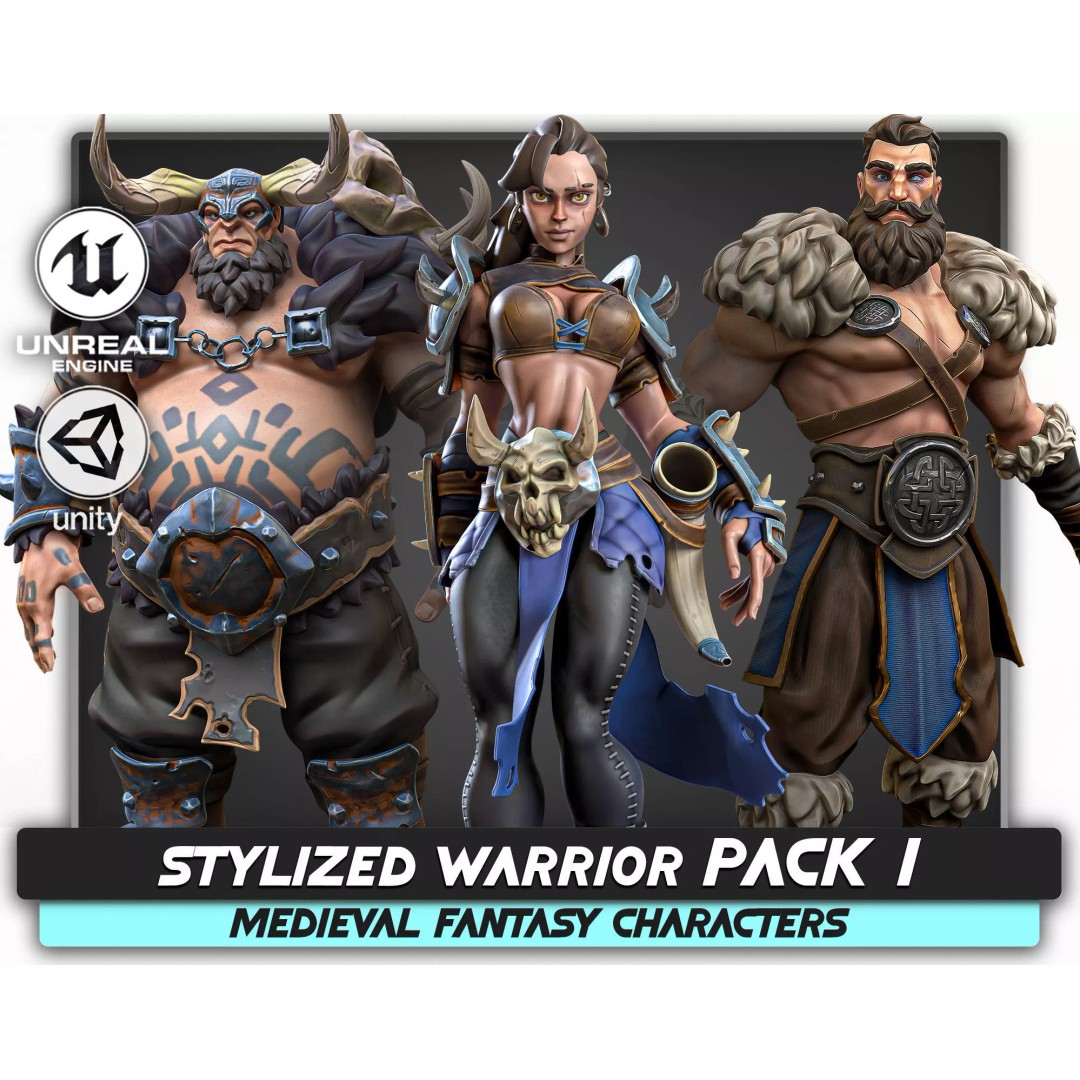 Stylized Warrior Pack 1 – Low-Poly Hero Fantasy Character 3D Model, FBX - View 2