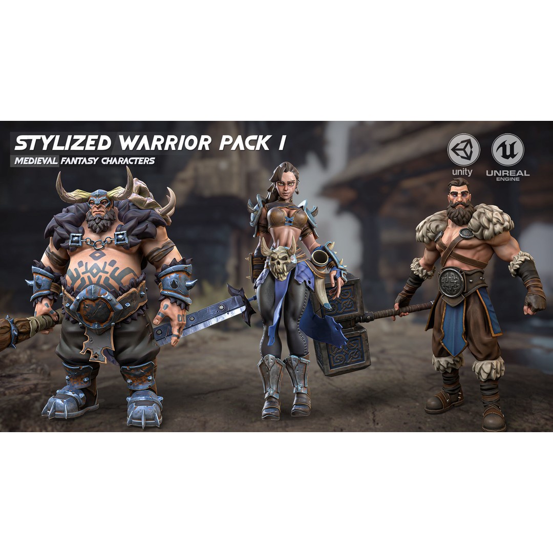 Stylized Warrior Pack 1 – Low-Poly Hero Fantasy Character 3D Model, FBX - View 3