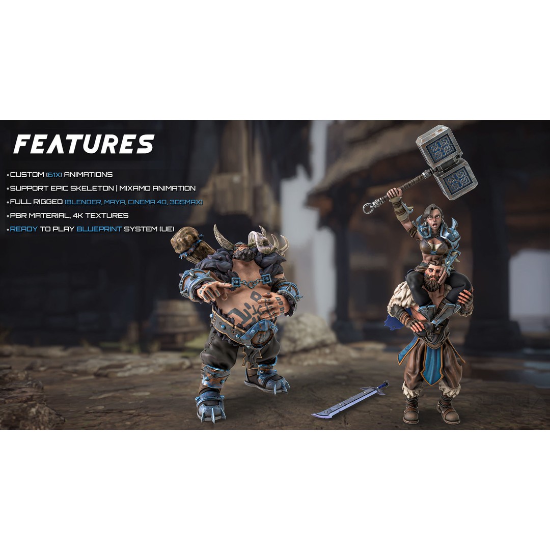 Stylized Warrior Pack 1 – Low-Poly Hero Fantasy Character 3D Model, FBX - View 4