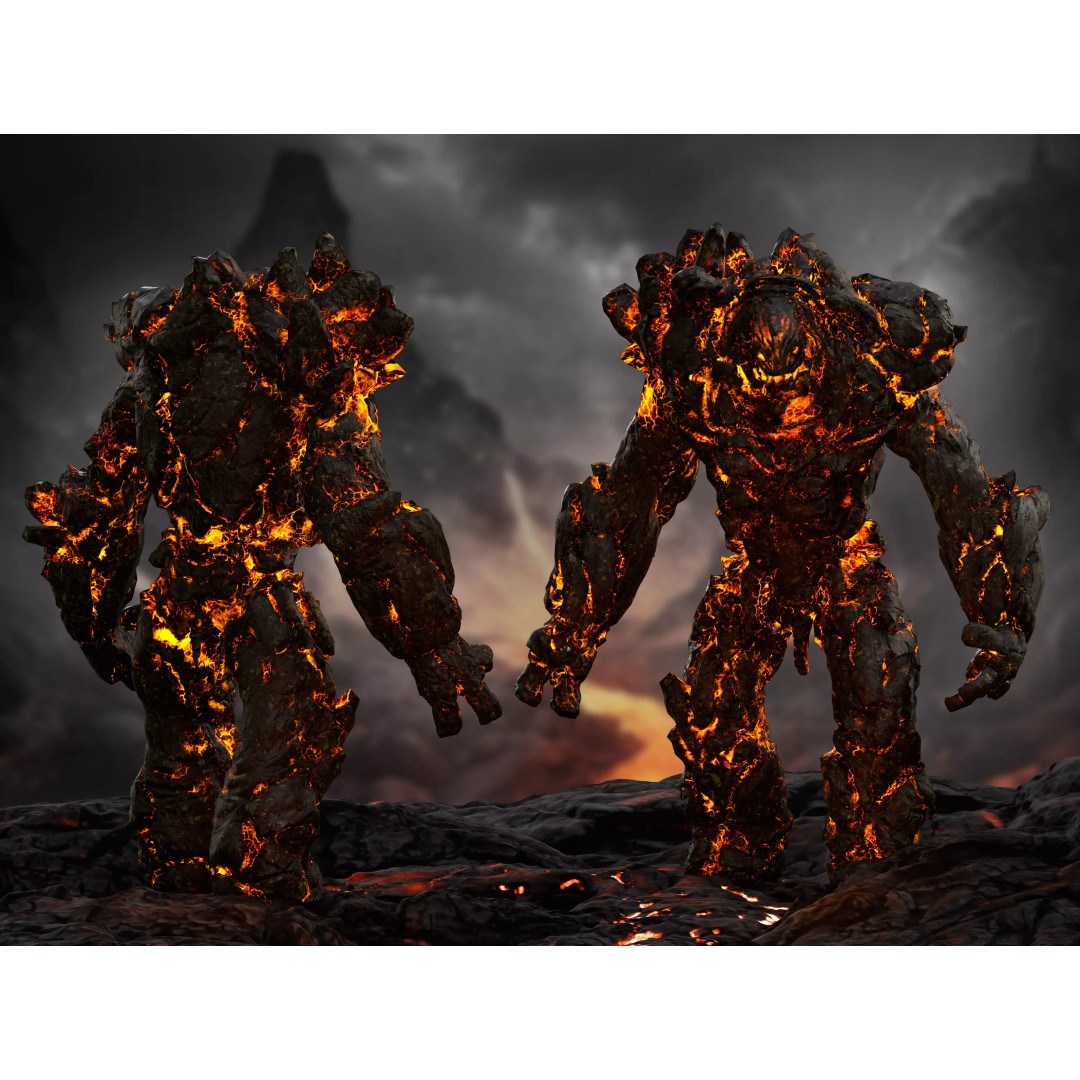 Lava Golem 3D Model – Low Poly Rigged Character with PBR Textures - View 2
