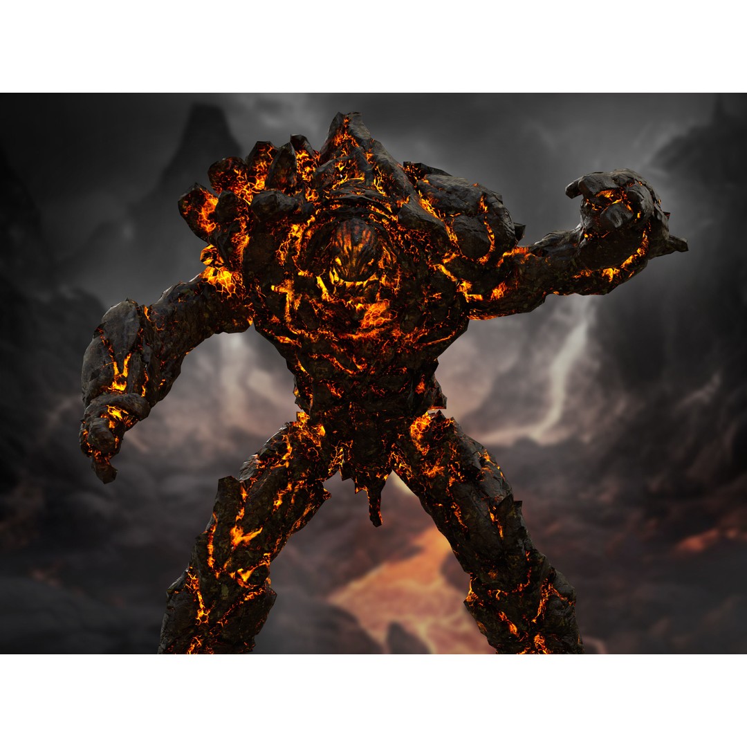Lava Golem 3D Model – Low Poly Rigged Character with PBR Textures - View 3