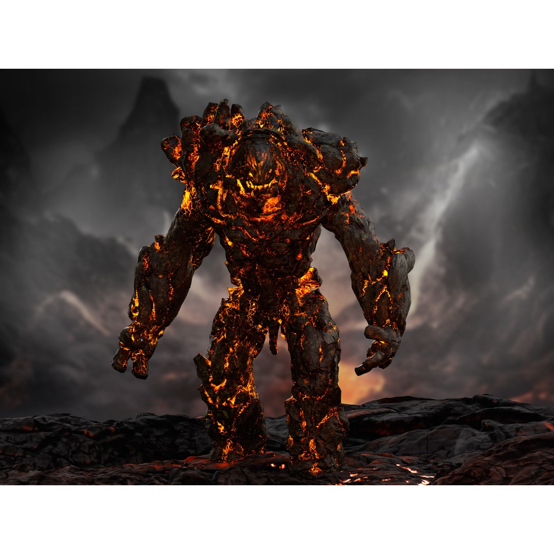 Lava Golem 3D Model – Low Poly Rigged Character with PBR Textures - View 4