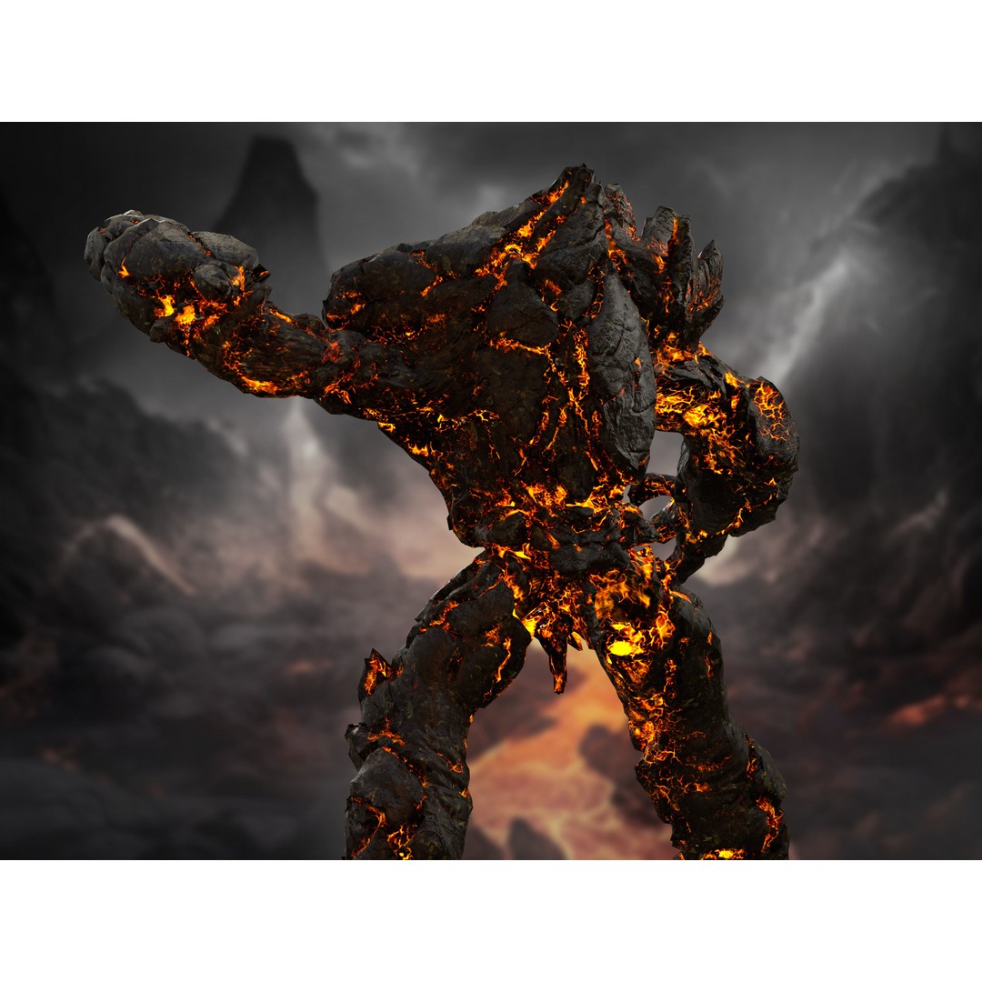 Lava Golem 3D Model – Low Poly Rigged Character with PBR Textures - View 5