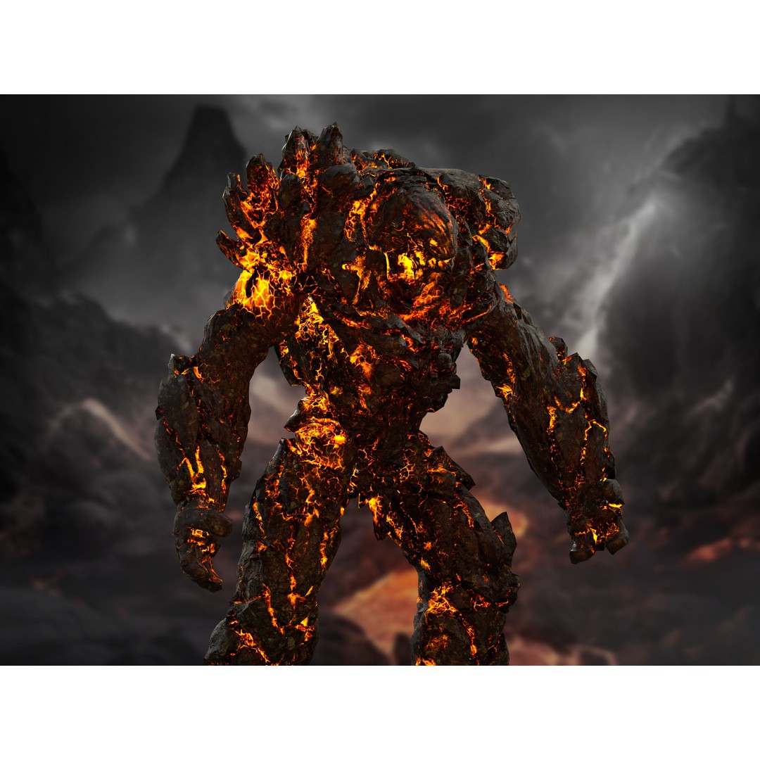 Lava Golem 3D Model – Low Poly Rigged Character with PBR Textures - View 6