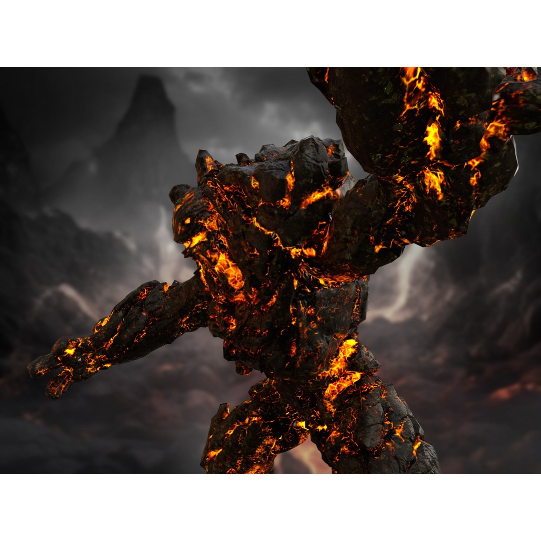 Lava Golem 3D Model – Low Poly Rigged Character with PBR Textures - View 7
