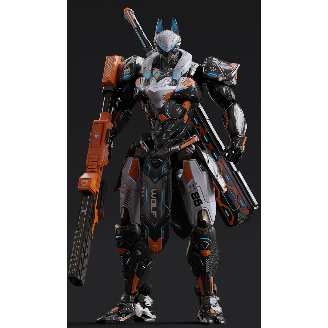 Fenrir 3D Model – Low Poly Cybernetic Character, Rigged, FBX - View 20