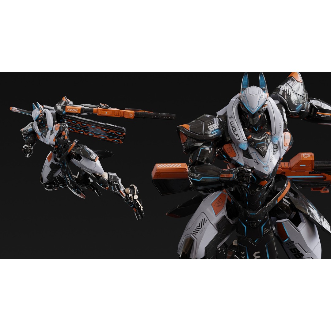 Fenrir 3D Model – Low Poly Cybernetic Character, Rigged, FBX - View 22