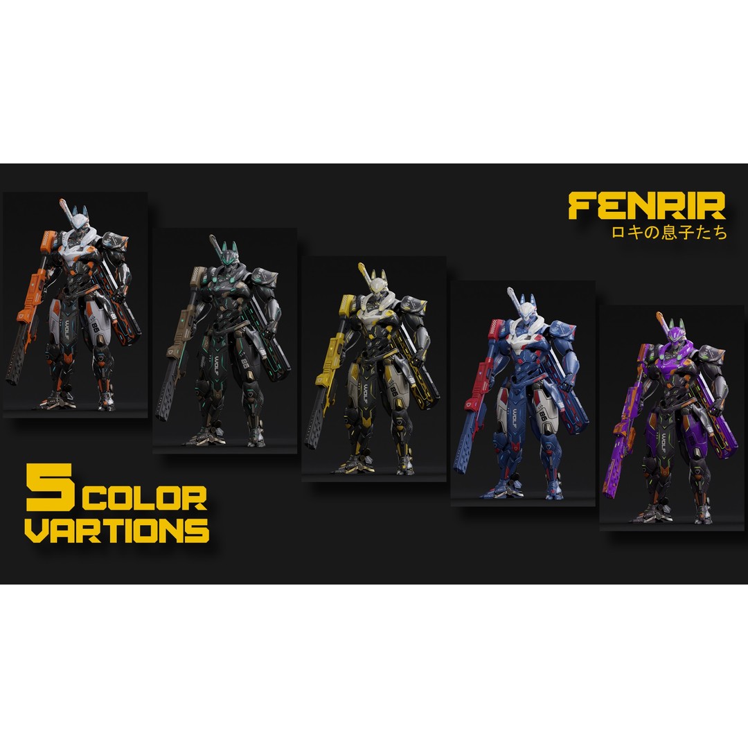 Fenrir 3D Model – Low Poly Cybernetic Character, Rigged, FBX - View 3