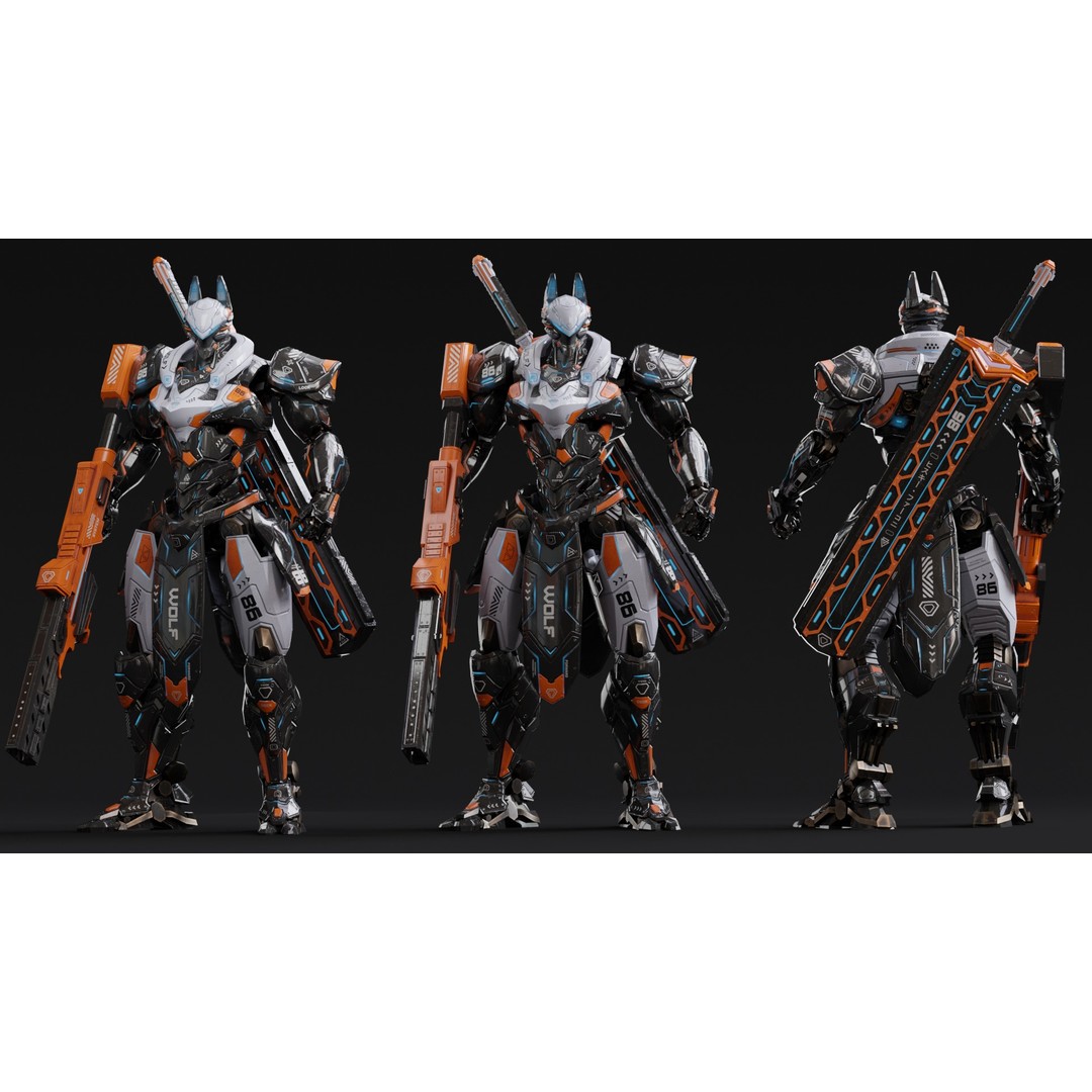 Fenrir 3D Model – Low Poly Cybernetic Character, Rigged, FBX - View 4