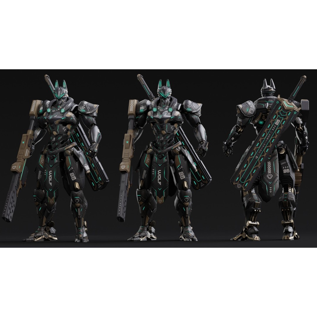 Fenrir 3D Model – Low Poly Cybernetic Character, Rigged, FBX - View 5