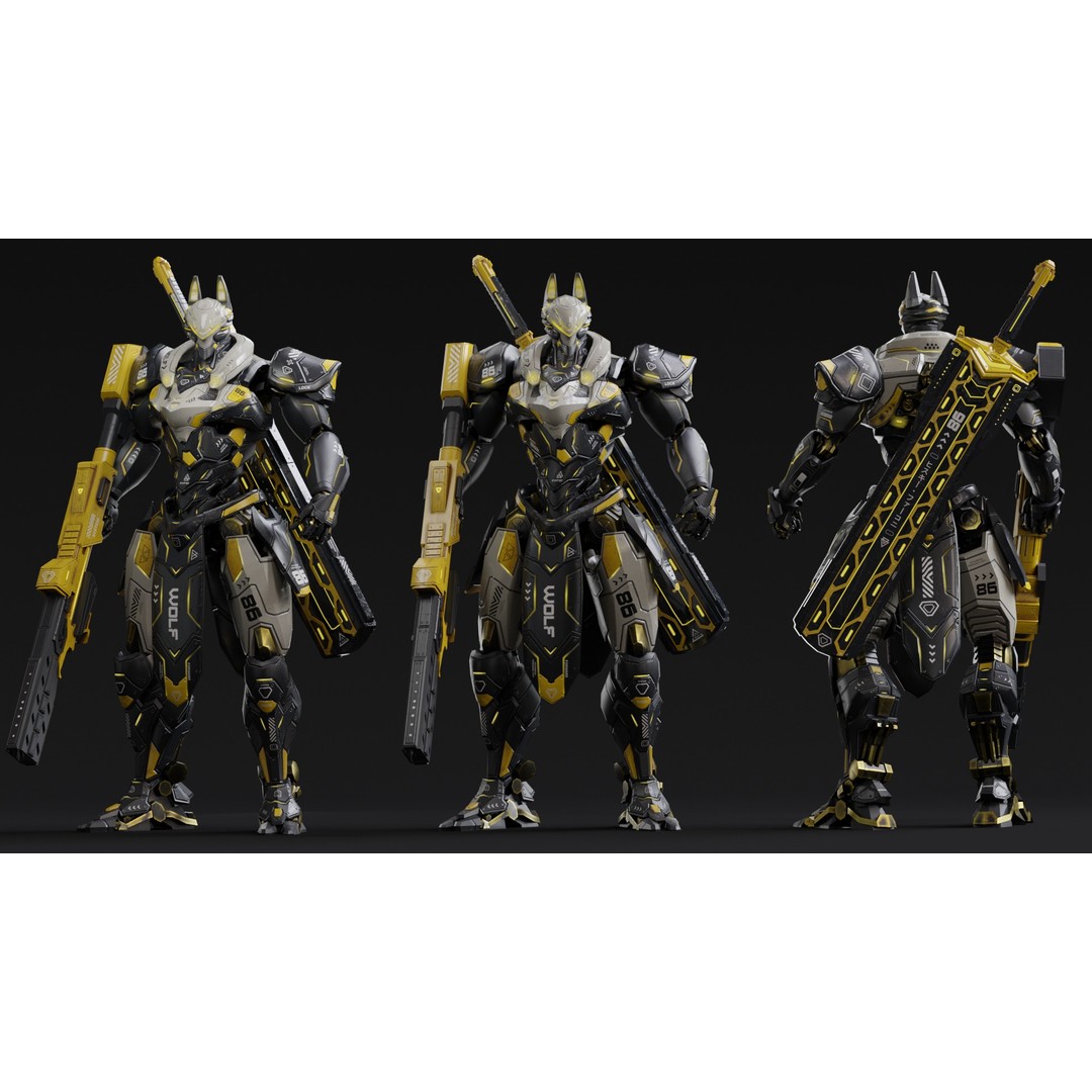 Fenrir 3D Model – Low Poly Cybernetic Character, Rigged, FBX - View 6