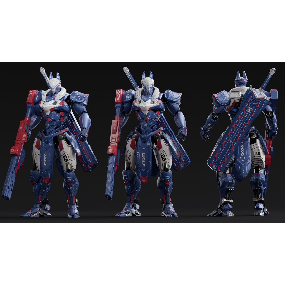 Fenrir 3D Model – Low Poly Cybernetic Character, Rigged, FBX - View 7