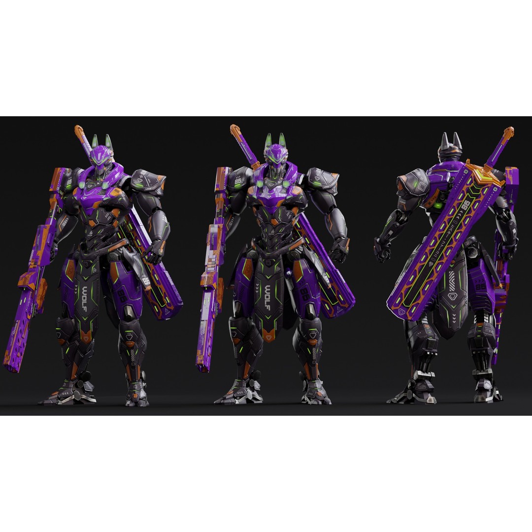 Fenrir 3D Model – Low Poly Cybernetic Character, Rigged, FBX - View 8