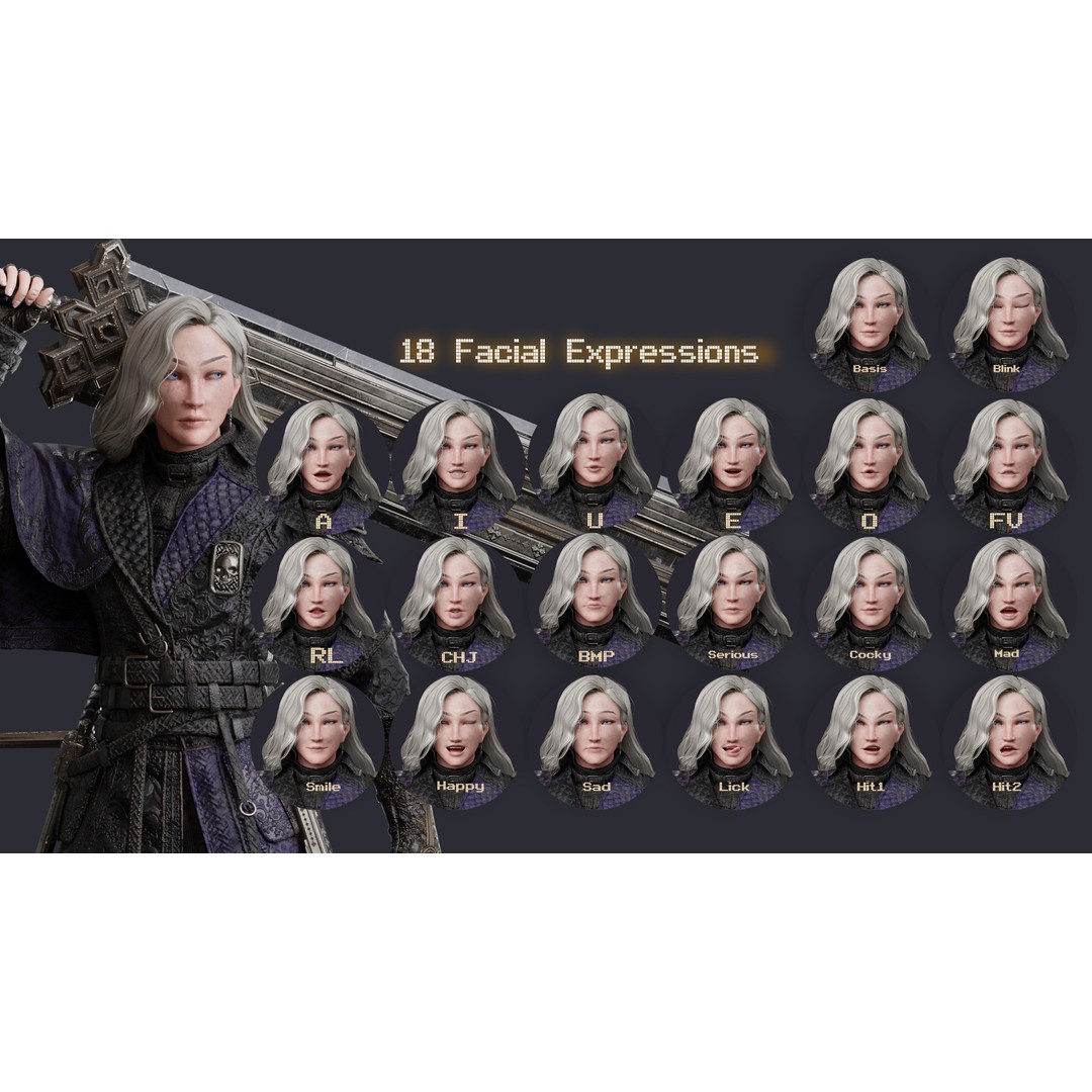 Nyx 3D Model – Rigged Fantasy Female Warrior, FBX, PBR - View 17