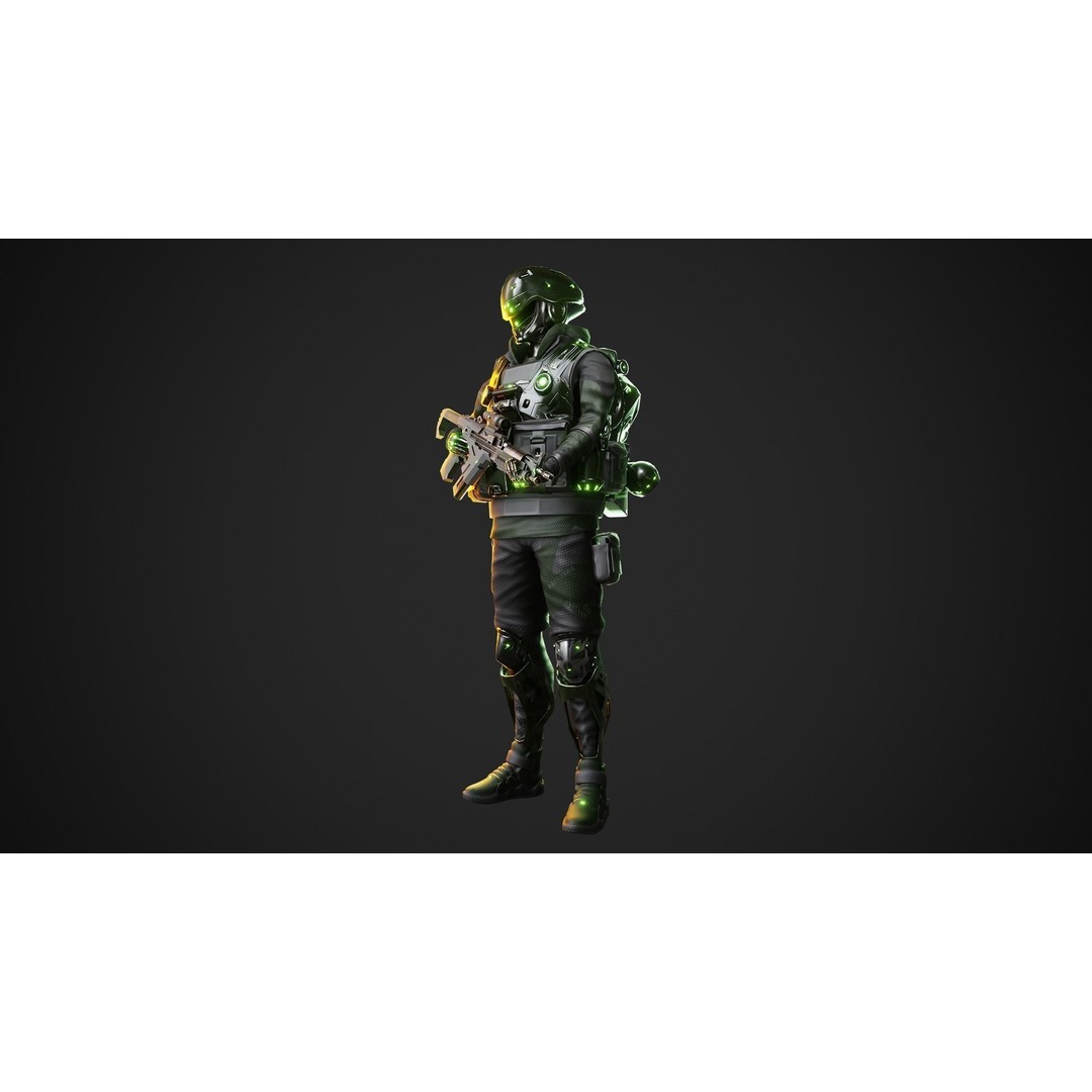 Cyberpunk Green-G Robot 3D Model – Low Poly Rigged Character, FBX - View 10