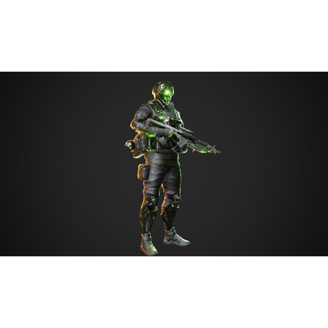 Cyberpunk Green-G Robot 3D Model – Low Poly Rigged Character, FBX - View 11