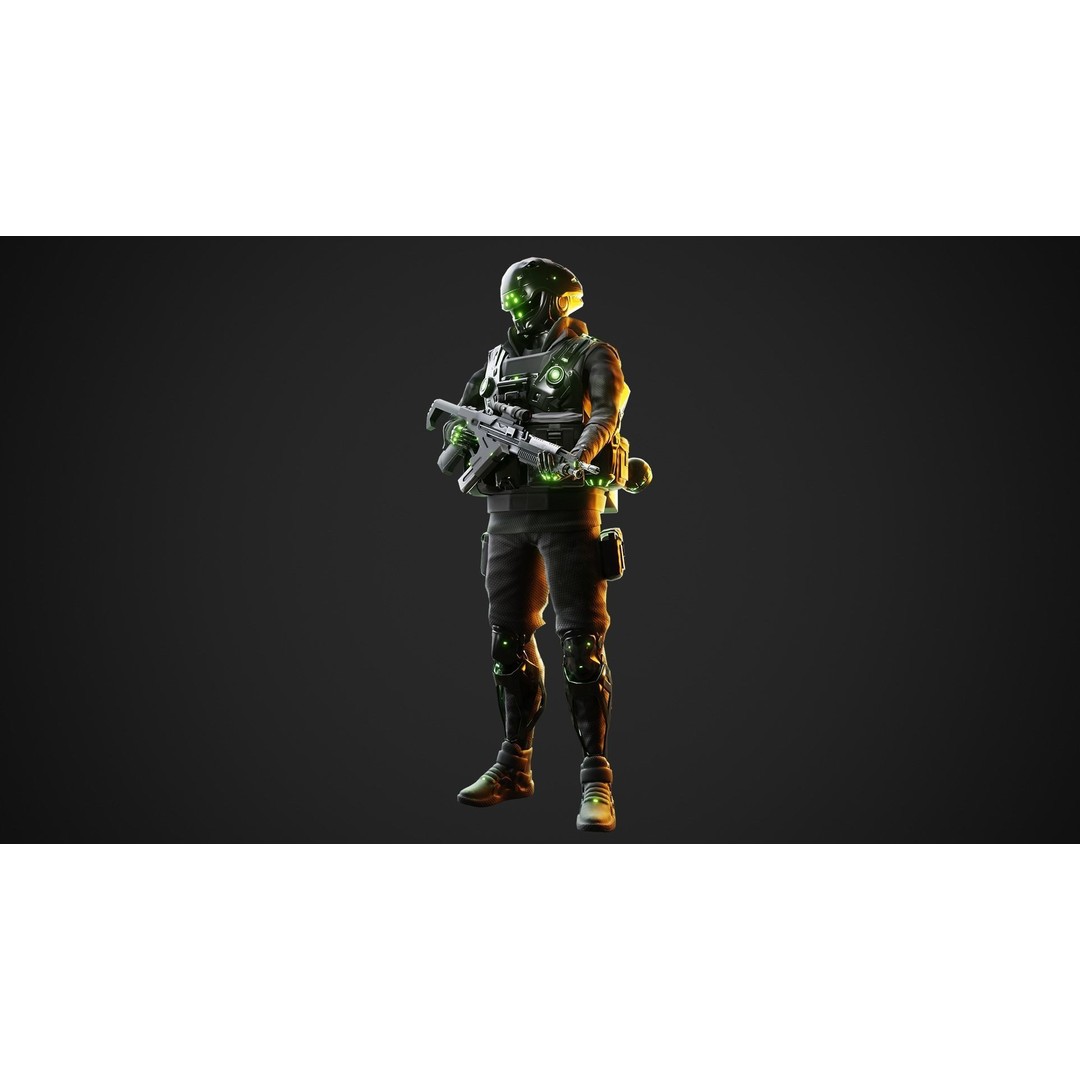 Cyberpunk Green-G Robot 3D Model – Low Poly Rigged Character, FBX - View 12