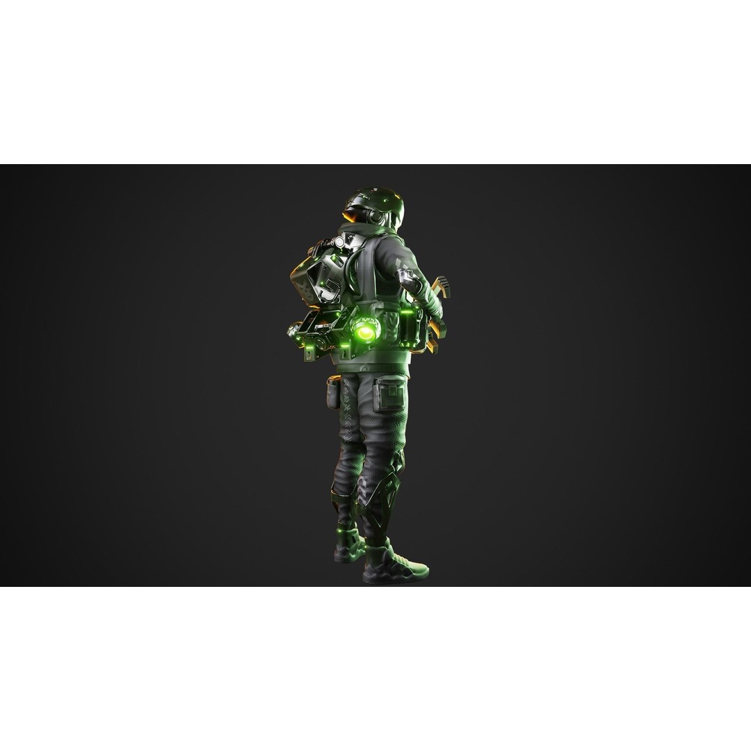Cyberpunk Green-G Robot 3D Model – Low Poly Rigged Character, FBX - View 13