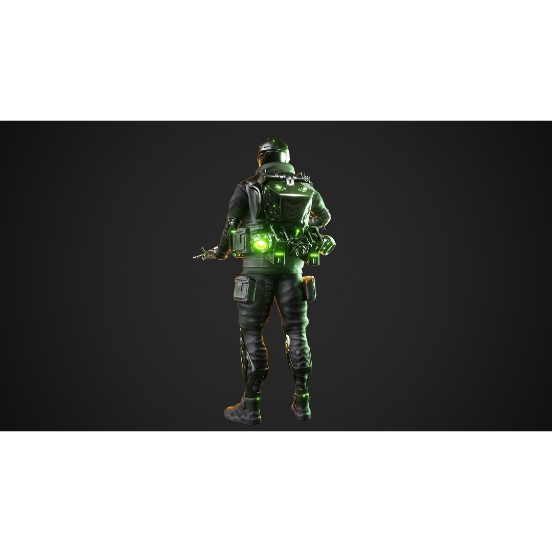Cyberpunk Green-G Robot 3D Model – Low Poly Rigged Character, FBX - View 14