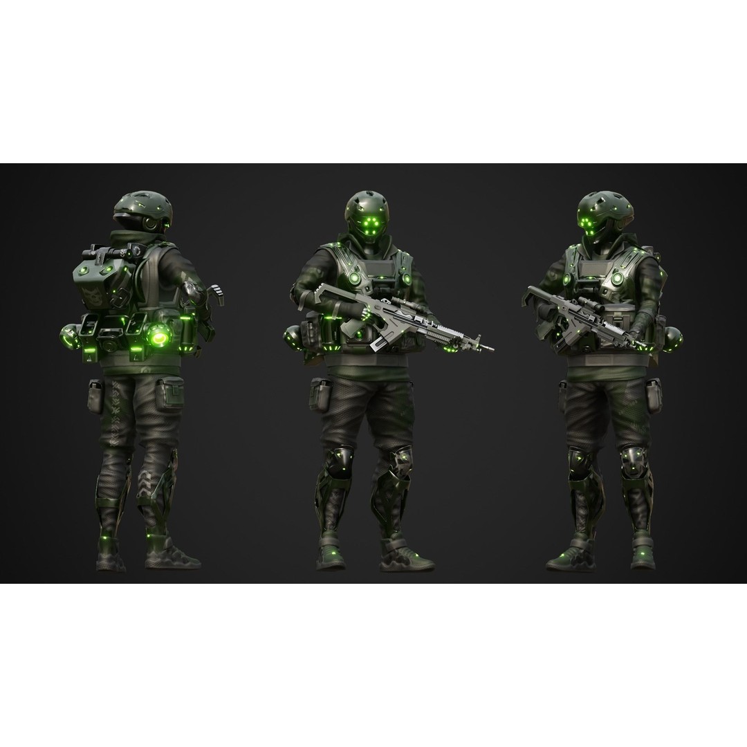 Cyberpunk Green-G Robot 3D Model – Low Poly Rigged Character, FBX - View 15