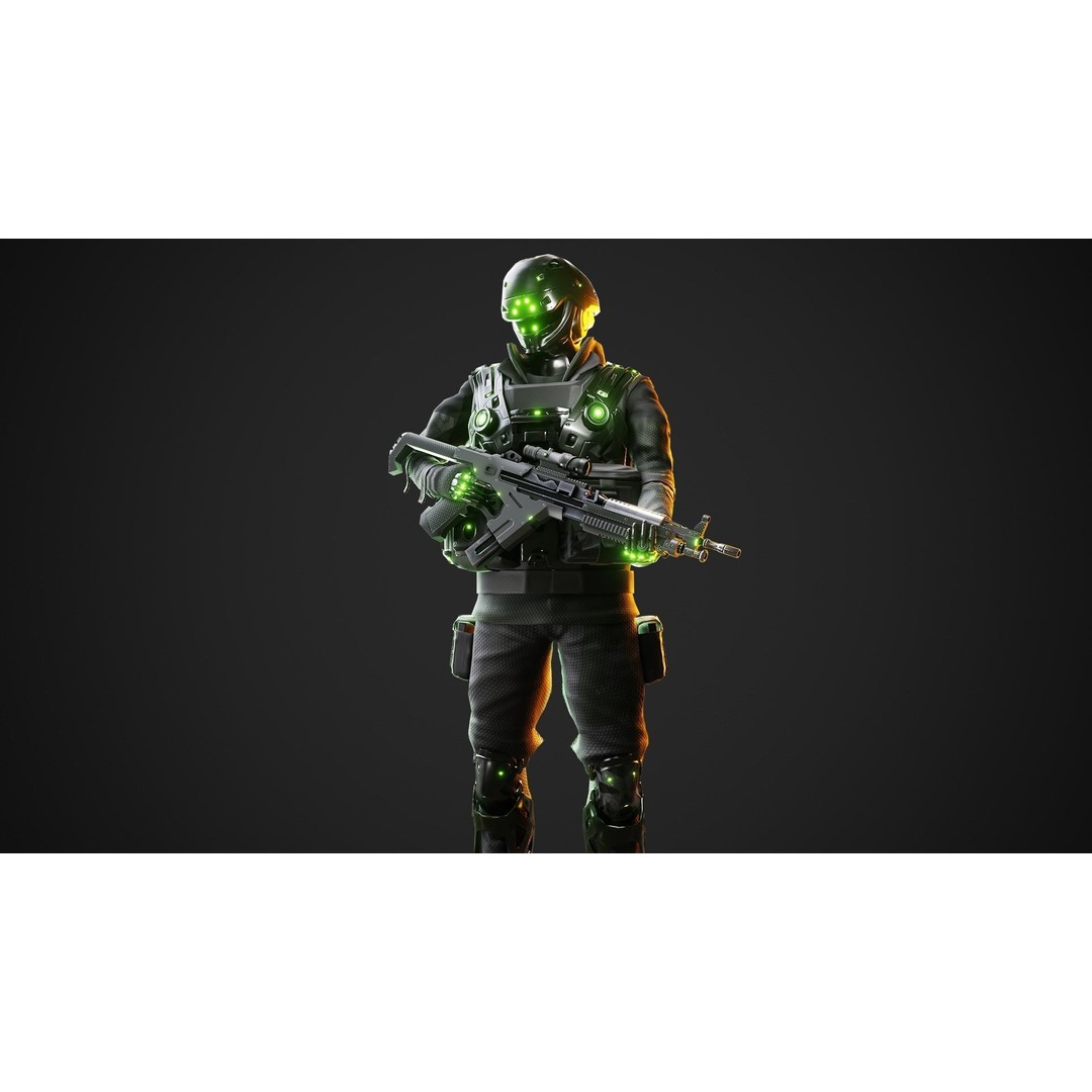 Cyberpunk Green-G Robot 3D Model – Low Poly Rigged Character, FBX - View 4