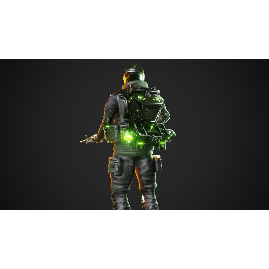 Cyberpunk Green-G Robot 3D Model – Low Poly Rigged Character, FBX - View 5
