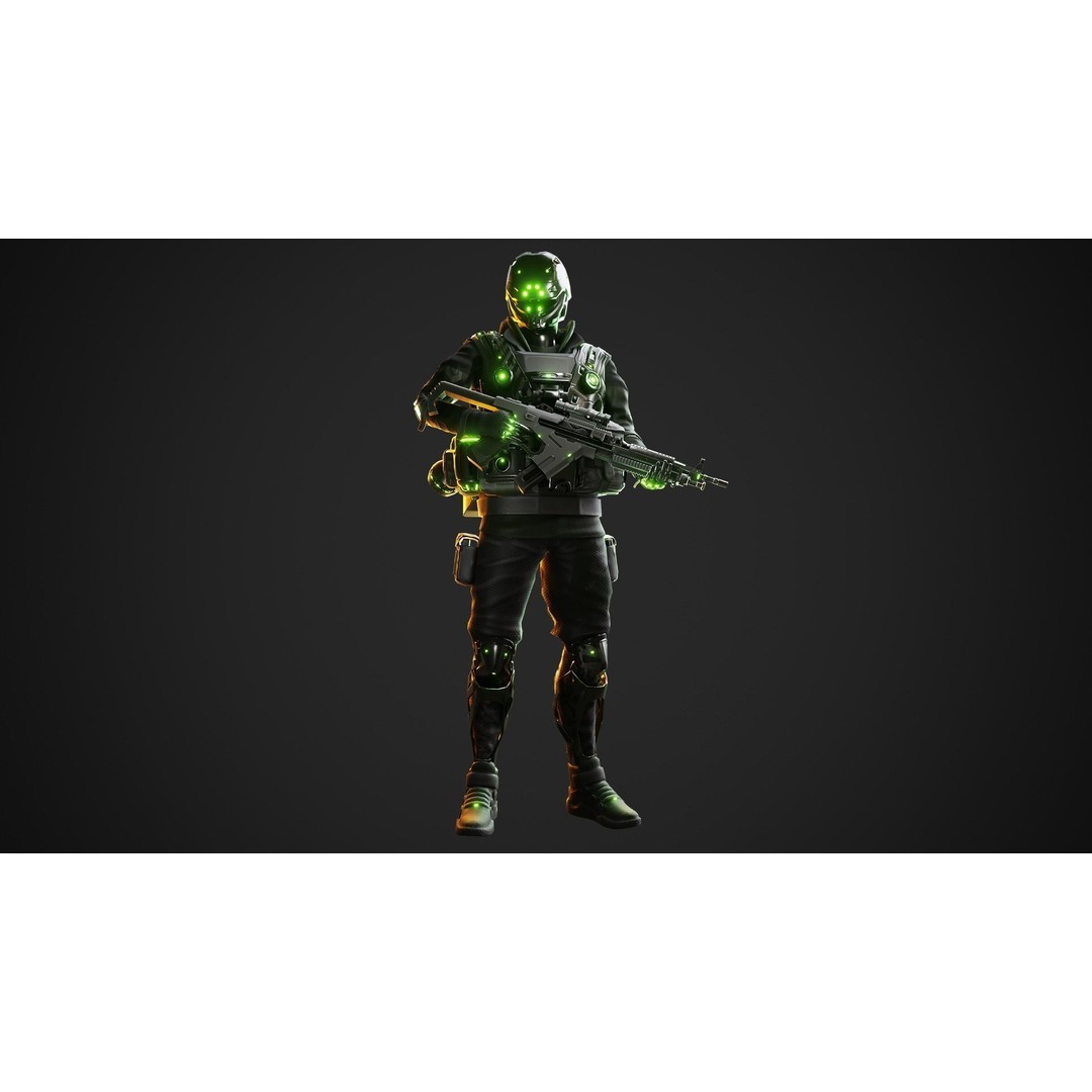 Cyberpunk Green-G Robot 3D Model – Low Poly Rigged Character, FBX - View 6