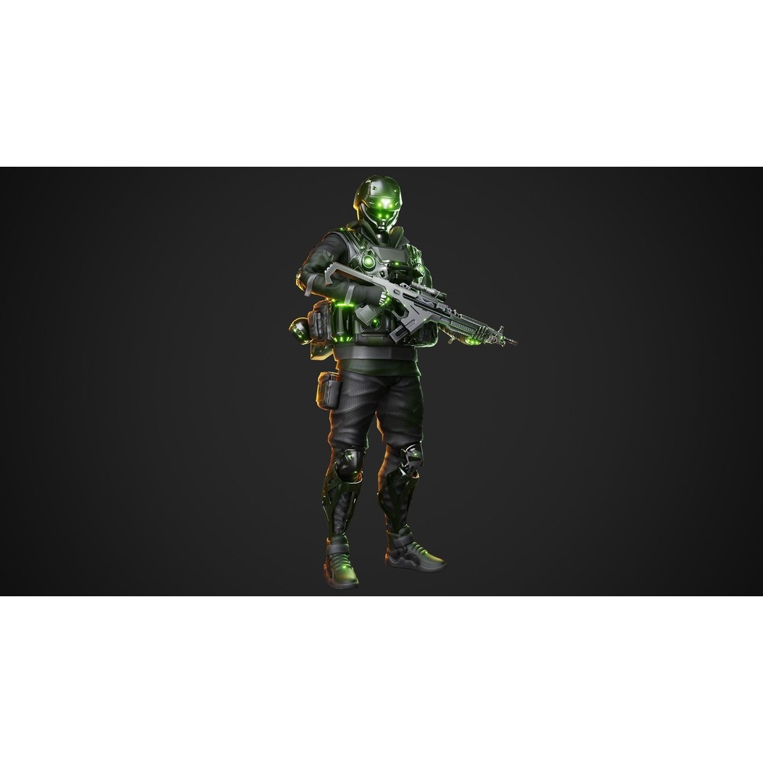Cyberpunk Green-G Robot 3D Model – Low Poly Rigged Character, FBX - View 7