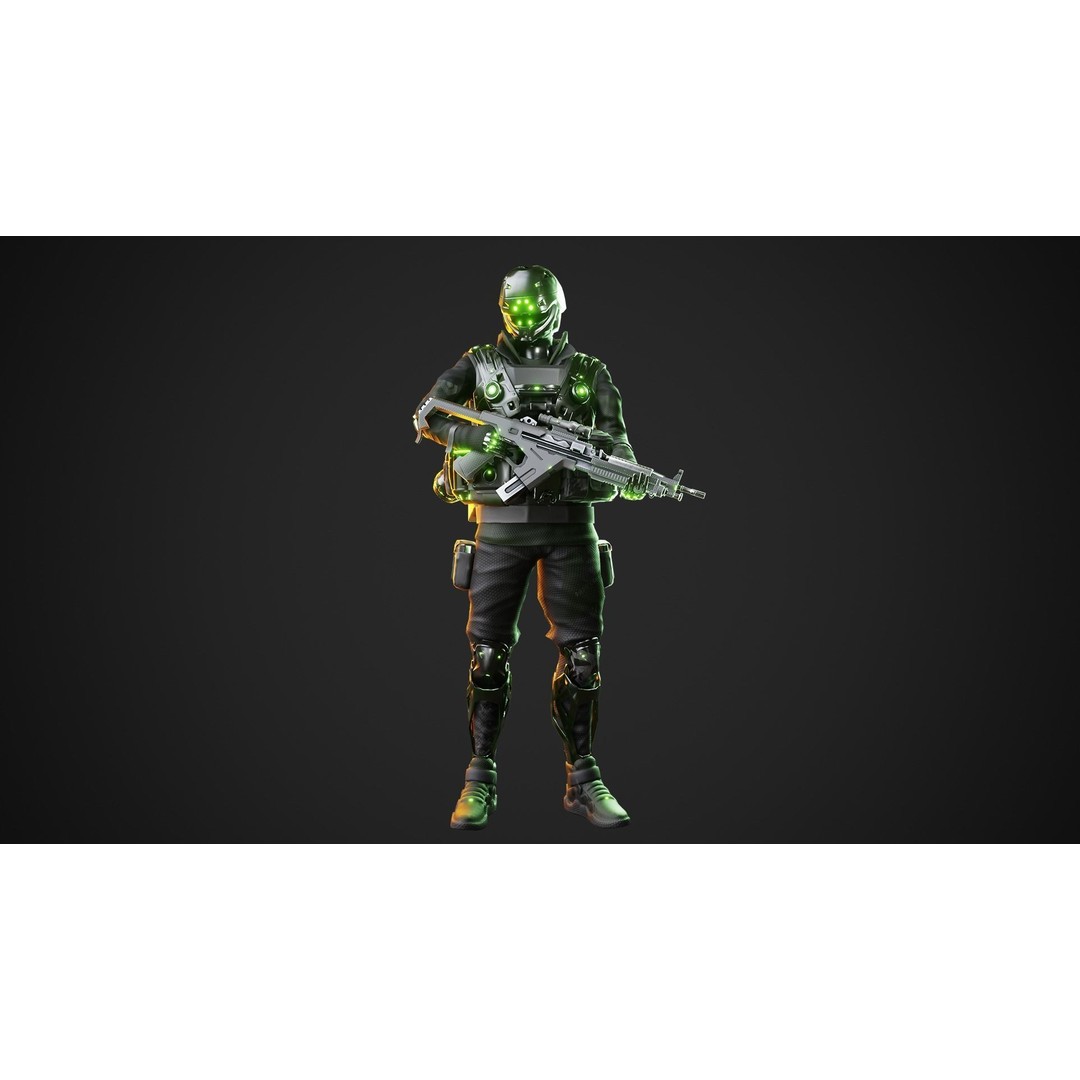 Cyberpunk Green-G Robot 3D Model – Low Poly Rigged Character, FBX - View 8