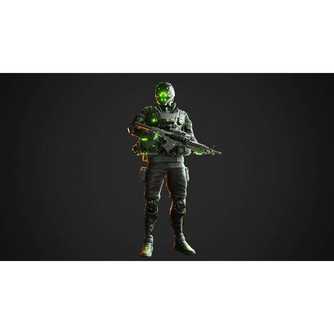 Cyberpunk Green-G Robot 3D Model – Low Poly Rigged Character, FBX - View 9